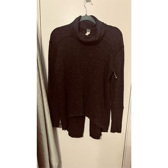 We The Free People Gray Waffle Knit Split Back Turtleneck Long Sleeve Oversized - Picture 2 of 10